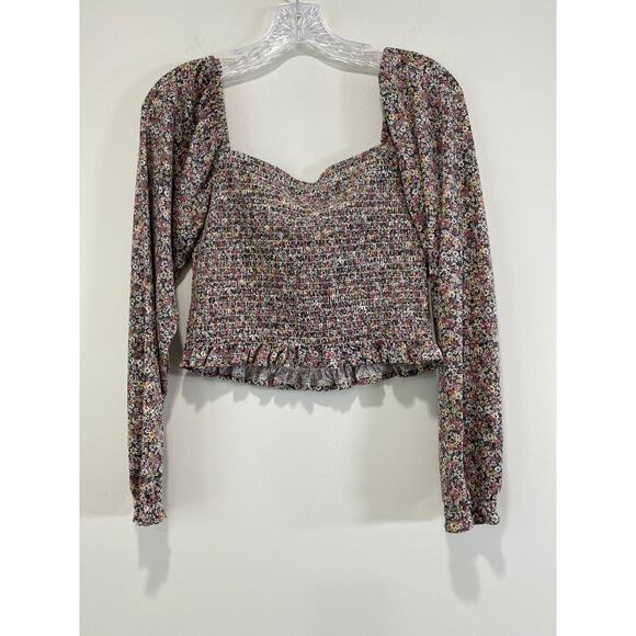 Smocked Milkmaid Ditsy Floral Top Sz M Long Sleeve Prairie Peasant y2k Coquette - Picture 8 of 8